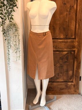 MEXX Tan Suede‑Look Belted Midi Skirt – Size 36 / US 6
